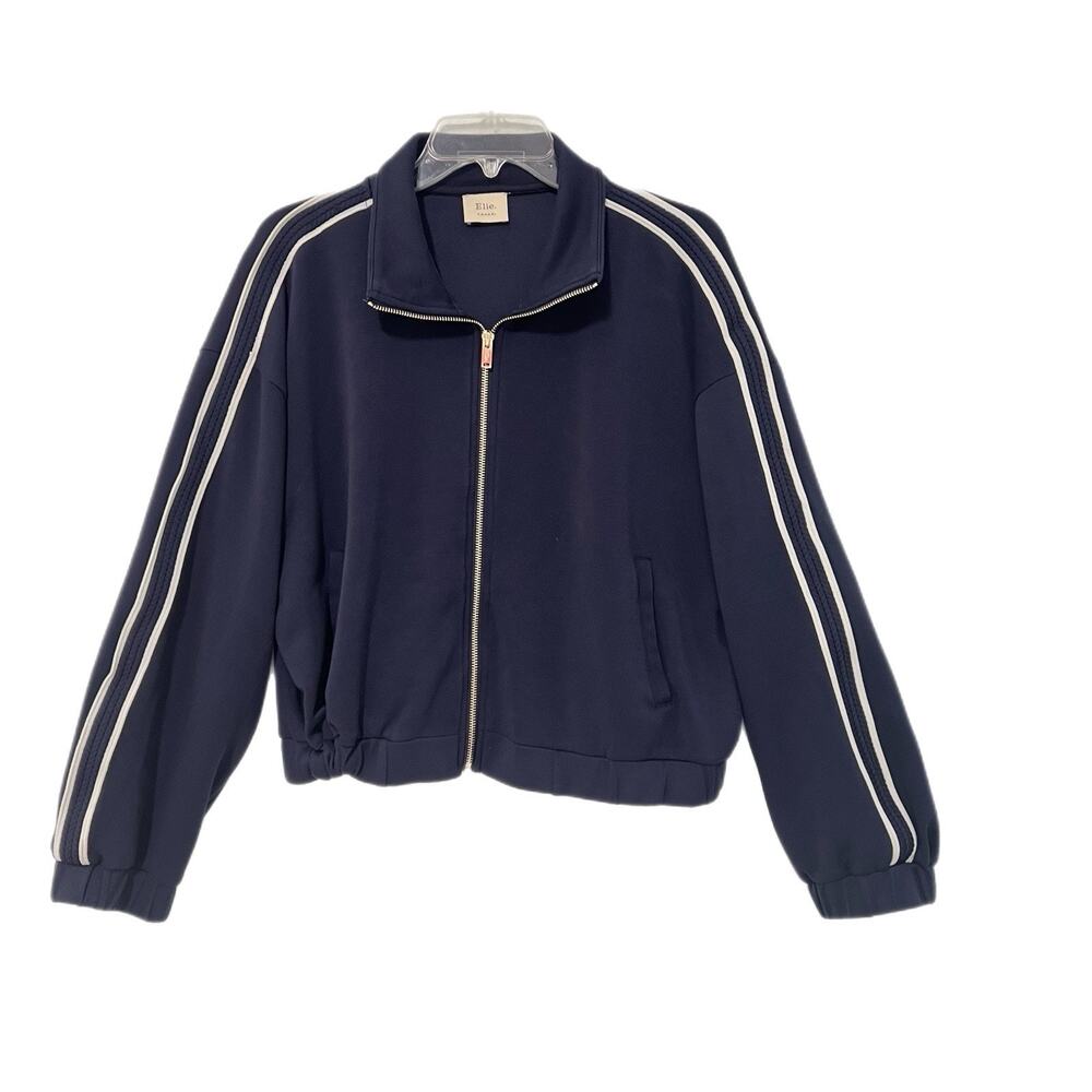 Elie Tahari Casual Full Zip Jacket Women Large Navy Pockets Designer Relaxed